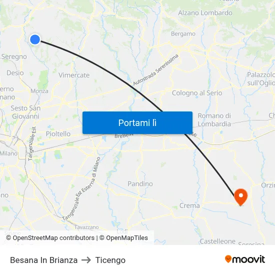 Besana In Brianza to Ticengo map