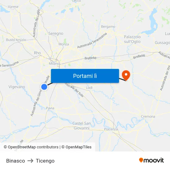Binasco to Ticengo map