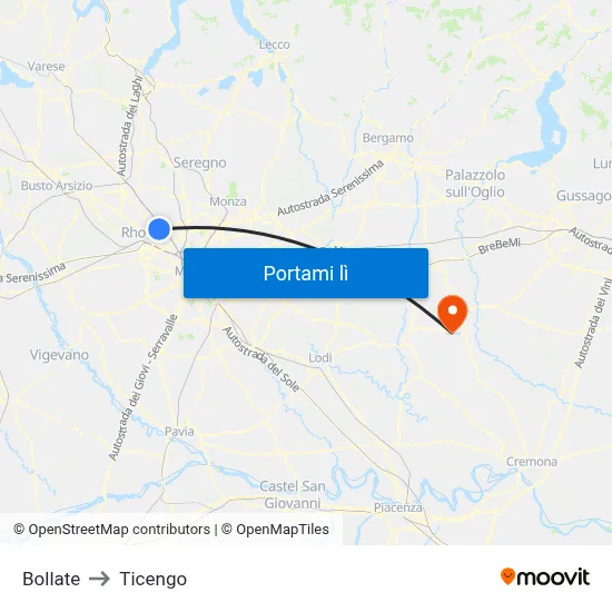 Bollate to Ticengo map
