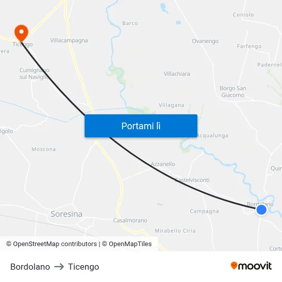 Bordolano to Ticengo map