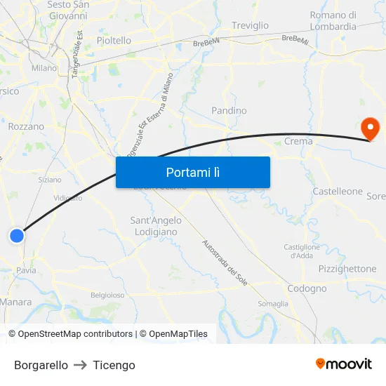 Borgarello to Ticengo map