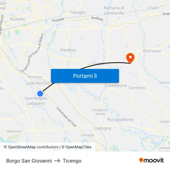 Borgo San Giovanni to Ticengo map