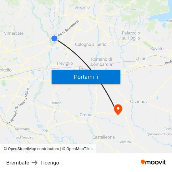Brembate to Ticengo map