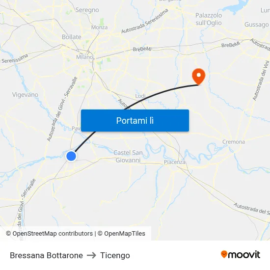 Bressana Bottarone to Ticengo map