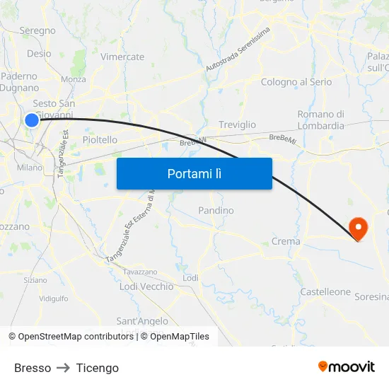 Bresso to Ticengo map