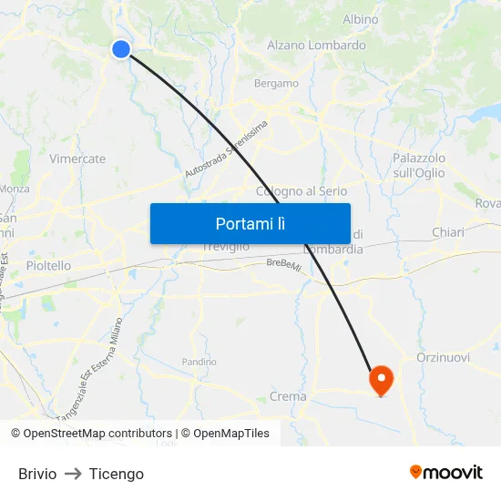Brivio to Ticengo map