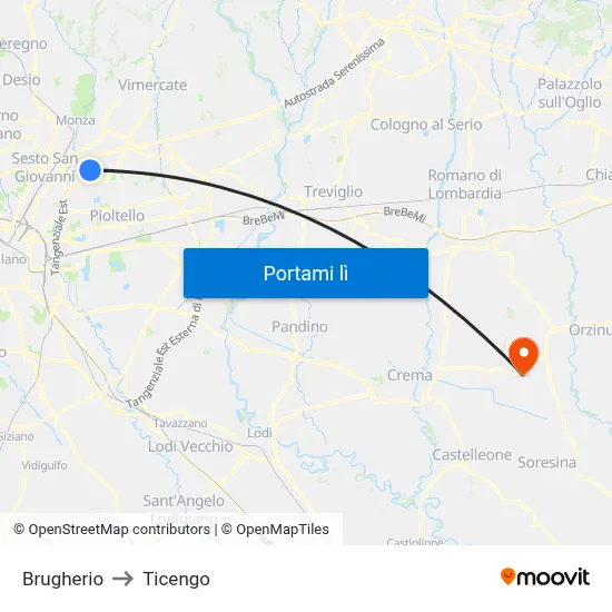 Brugherio to Ticengo map