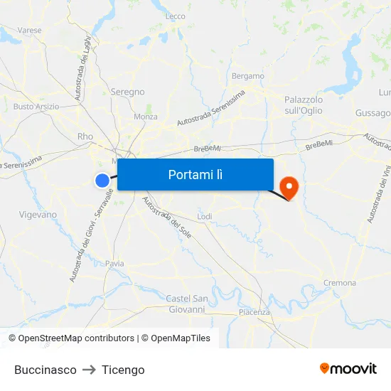 Buccinasco to Ticengo map
