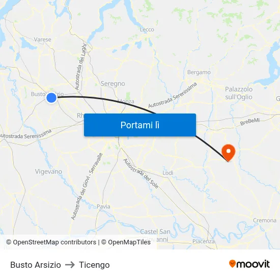 Busto Arsizio to Ticengo map