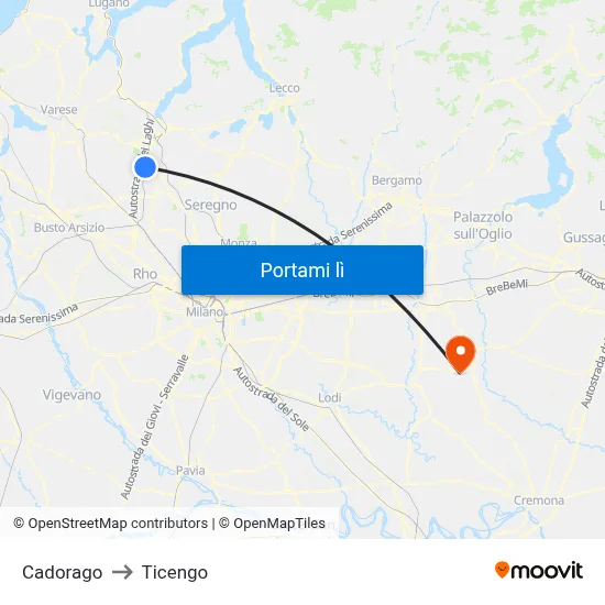 Cadorago to Ticengo map