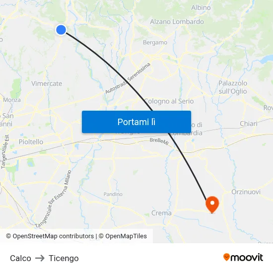 Calco to Ticengo map