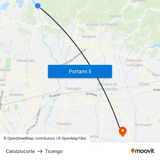 Calolziocorte to Ticengo map