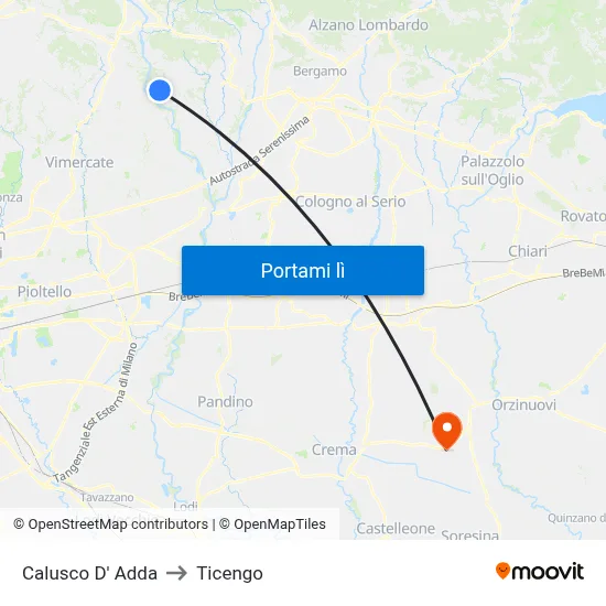 Calusco D' Adda to Ticengo map