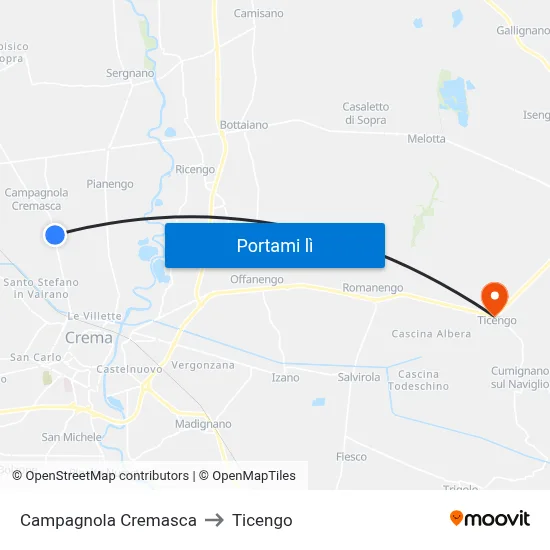 Campagnola Cremasca to Ticengo map