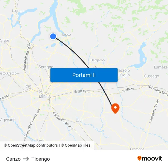 Canzo to Ticengo map
