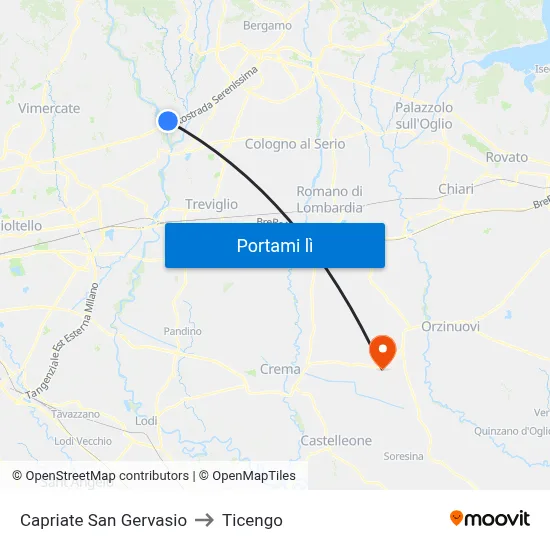 Capriate San Gervasio to Ticengo map