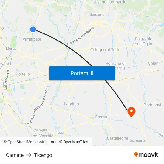 Carnate to Ticengo map