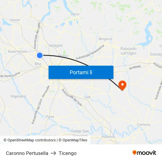 Caronno Pertusella to Ticengo map