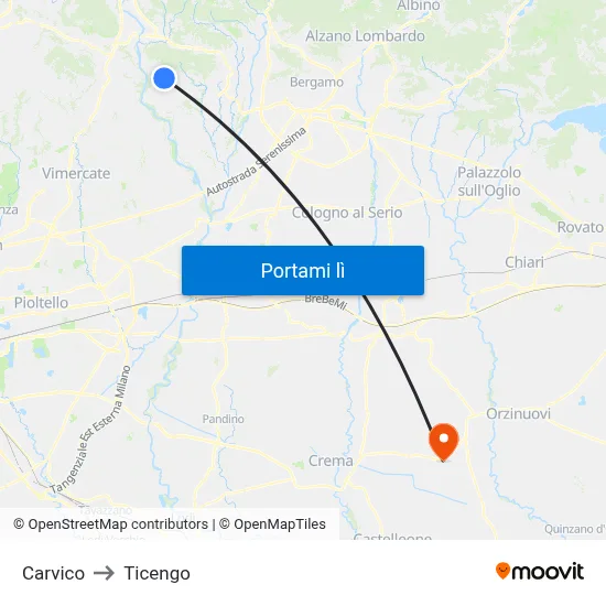 Carvico to Ticengo map