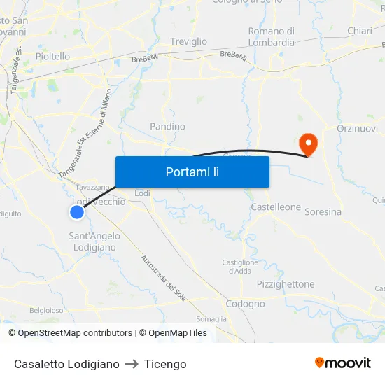 Casaletto Lodigiano to Ticengo map