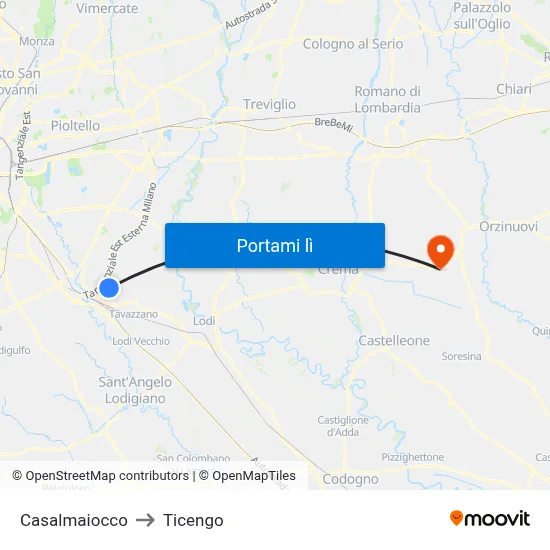 Casalmaiocco to Ticengo map