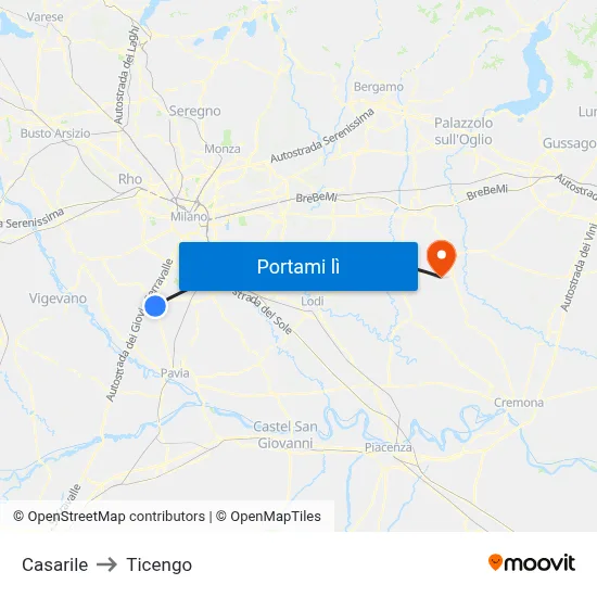 Casarile to Ticengo map