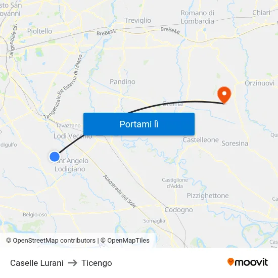 Caselle Lurani to Ticengo map