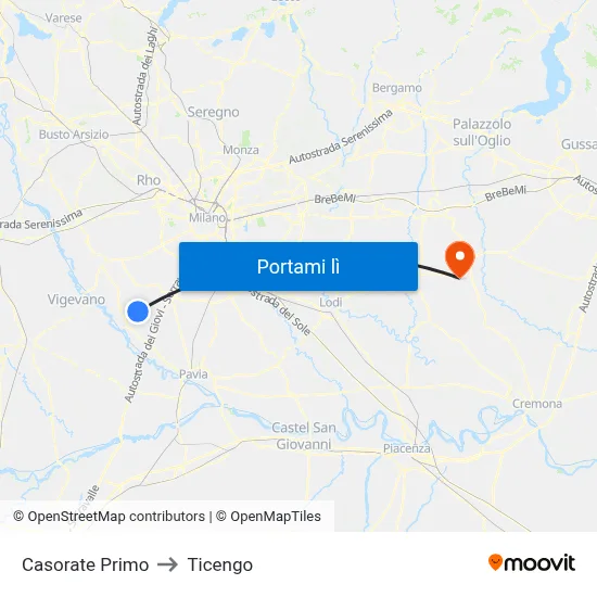 Casorate Primo to Ticengo map