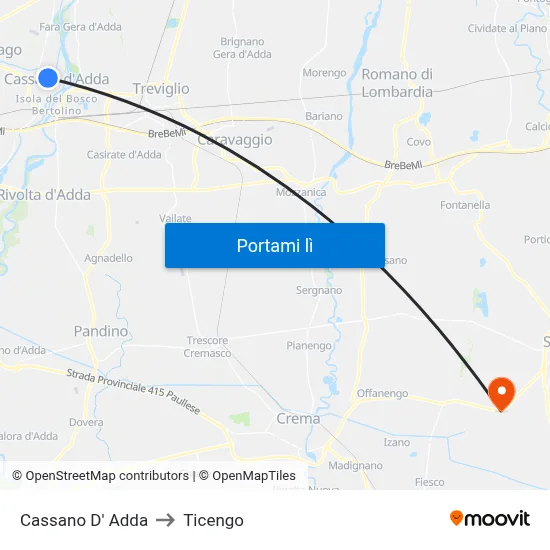 Cassano D' Adda to Ticengo map