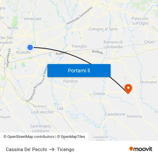 Cassina De' Pecchi to Ticengo map