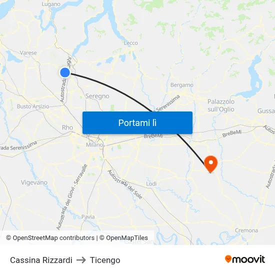 Cassina Rizzardi to Ticengo map