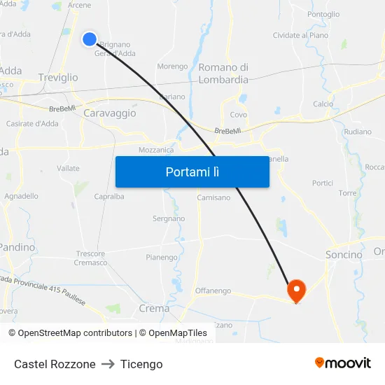 Castel Rozzone to Ticengo map