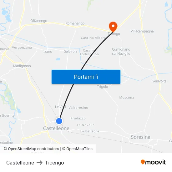 Castelleone to Ticengo map
