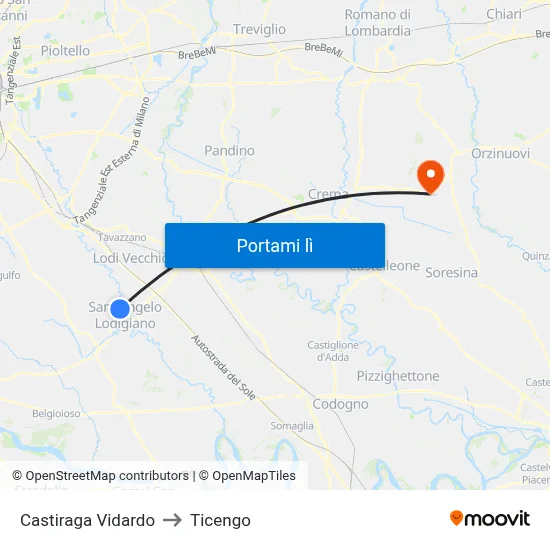 Castiraga Vidardo to Ticengo map