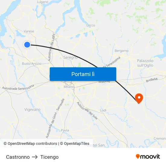 Castronno to Ticengo map