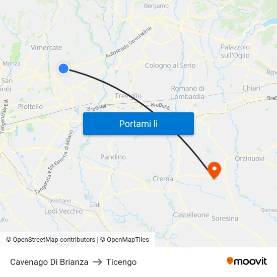Cavenago Di Brianza to Ticengo map