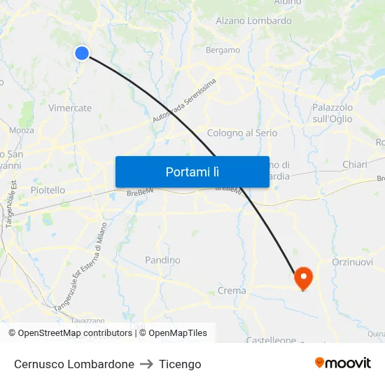 Cernusco Lombardone to Ticengo map