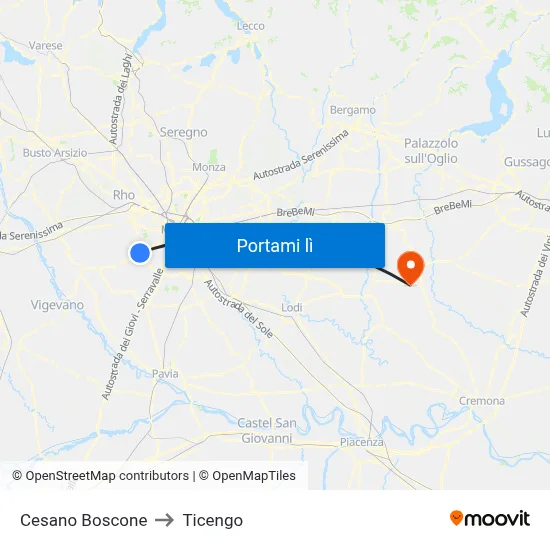 Cesano Boscone to Ticengo map