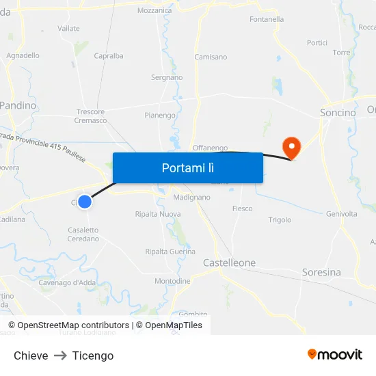 Chieve to Ticengo map
