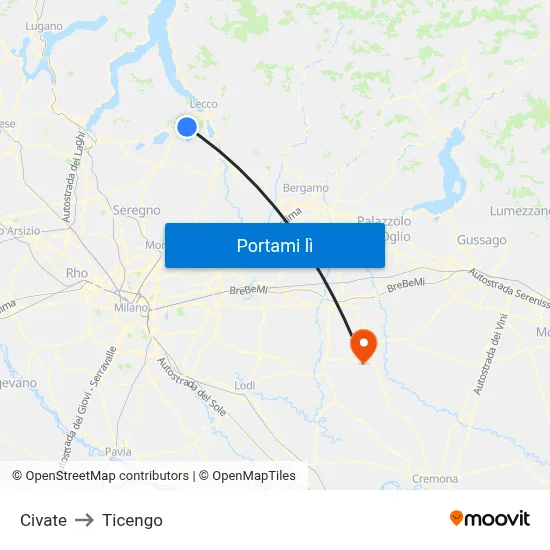 Civate to Ticengo map