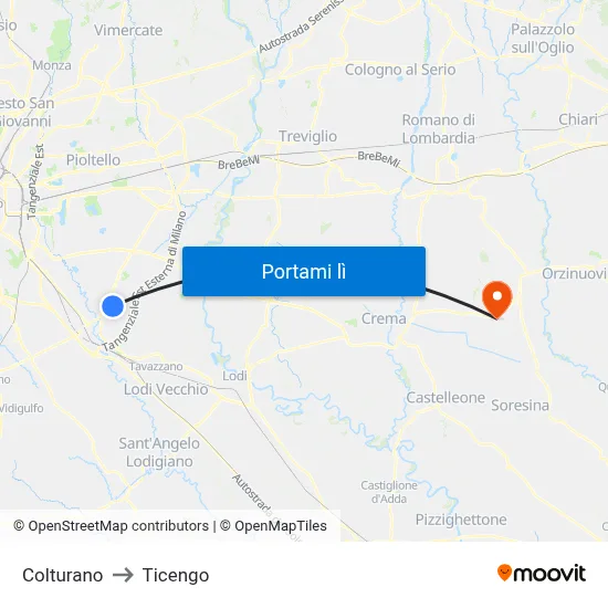 Colturano to Ticengo map