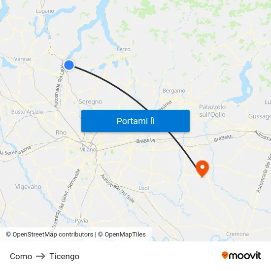 Como to Ticengo map