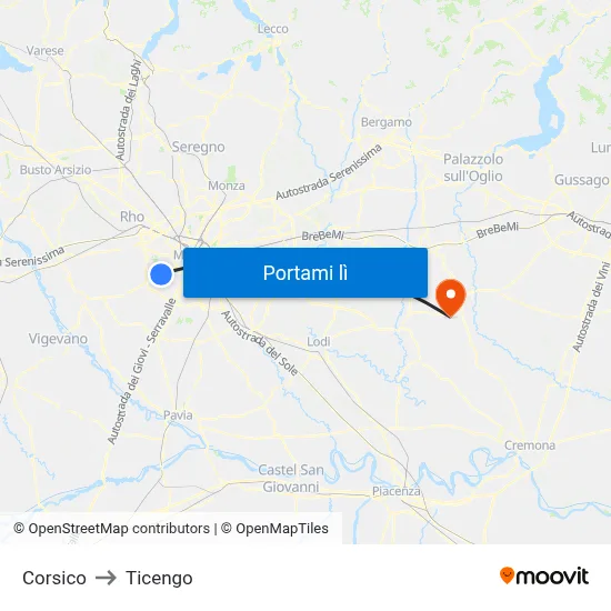Corsico to Ticengo map
