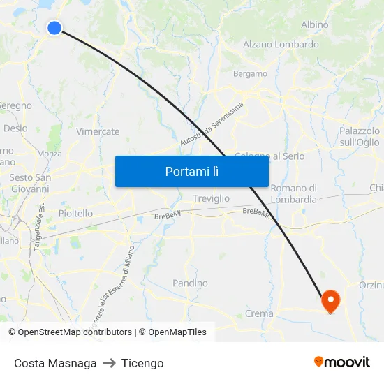 Costa Masnaga to Ticengo map