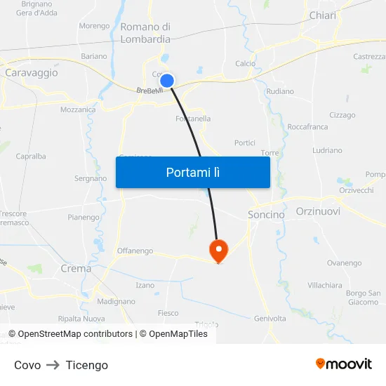 Covo to Ticengo map