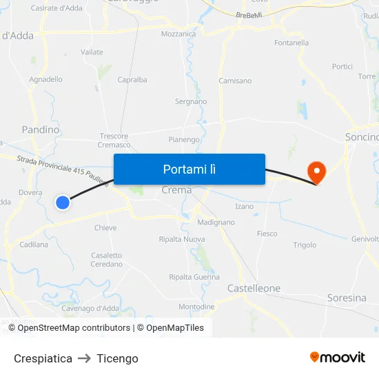 Crespiatica to Ticengo map