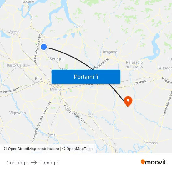 Cucciago to Ticengo map