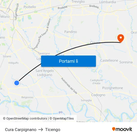 Cura Carpignano to Ticengo map