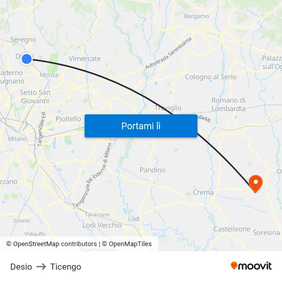 Desio to Ticengo map