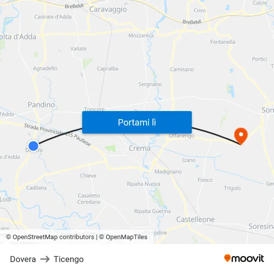 Dovera to Ticengo map